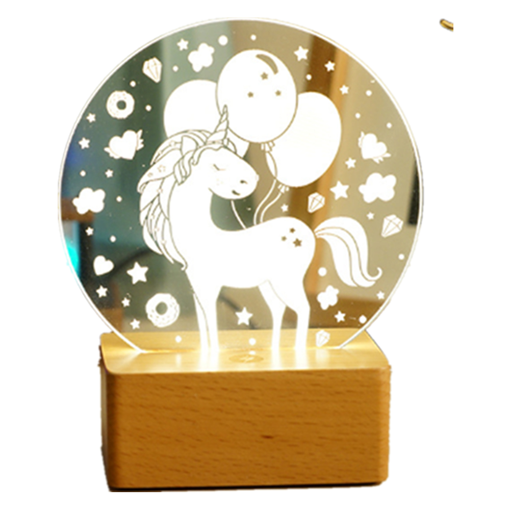 Acrylic Night Light Square Beech Wood Base 6