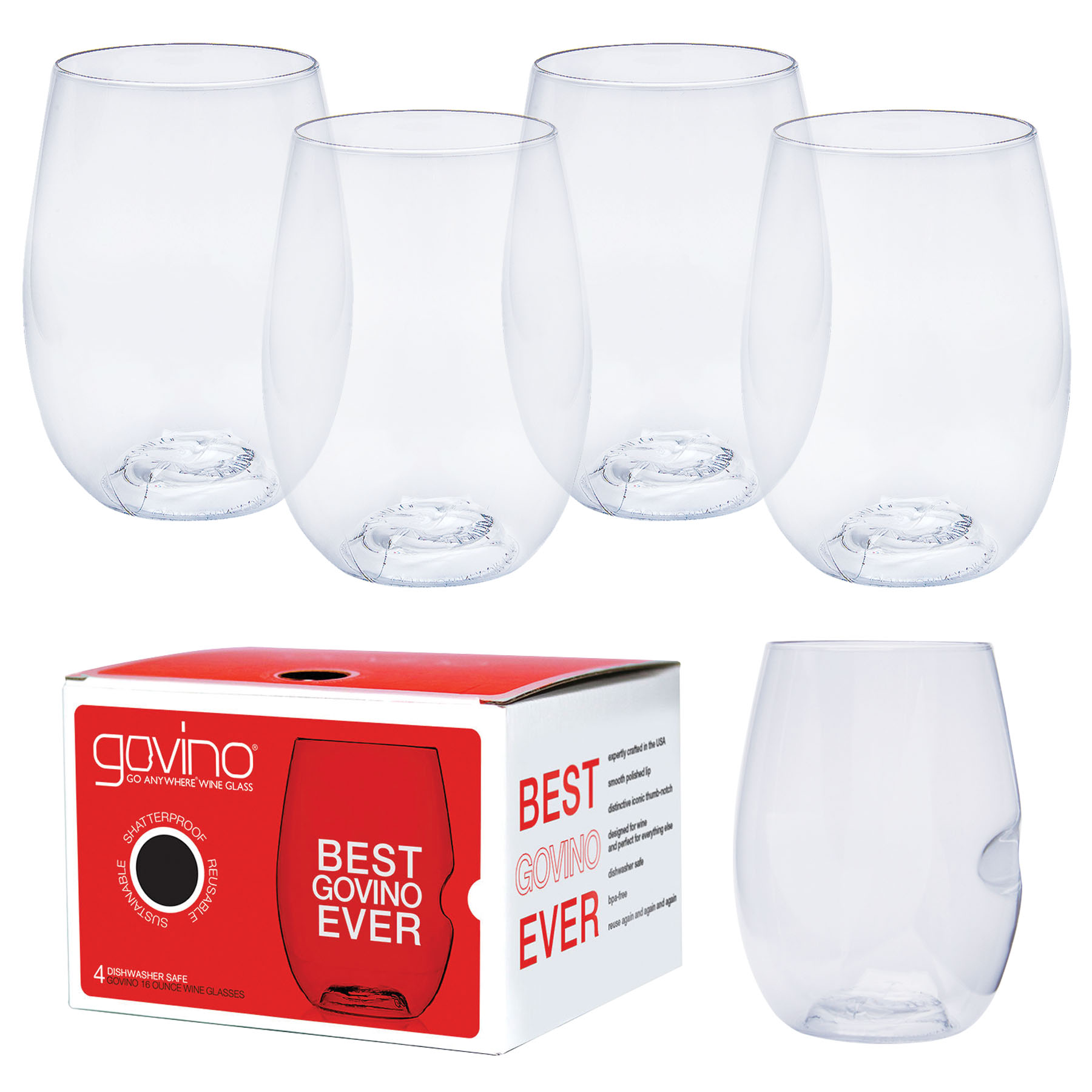 Dishwasher Safe Govino® 16oz Wine Glass 4 Pack 2