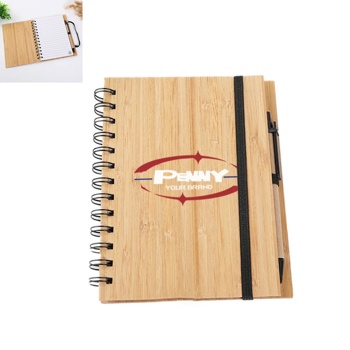 Spiral Notepad Wood Journal Bamboo Cover Notebook With Pen 1