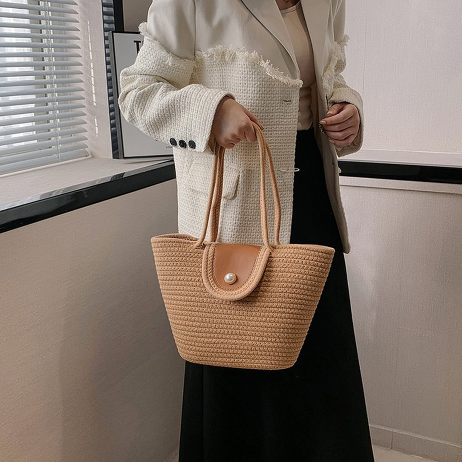Straw Beach Tote Bags for Women, custom tote bag with logo imprint 3