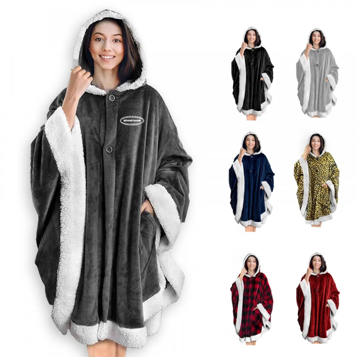 Poncho Hooded Cape Blanket Shawl Cozy Warm Sherpa Fleece 6