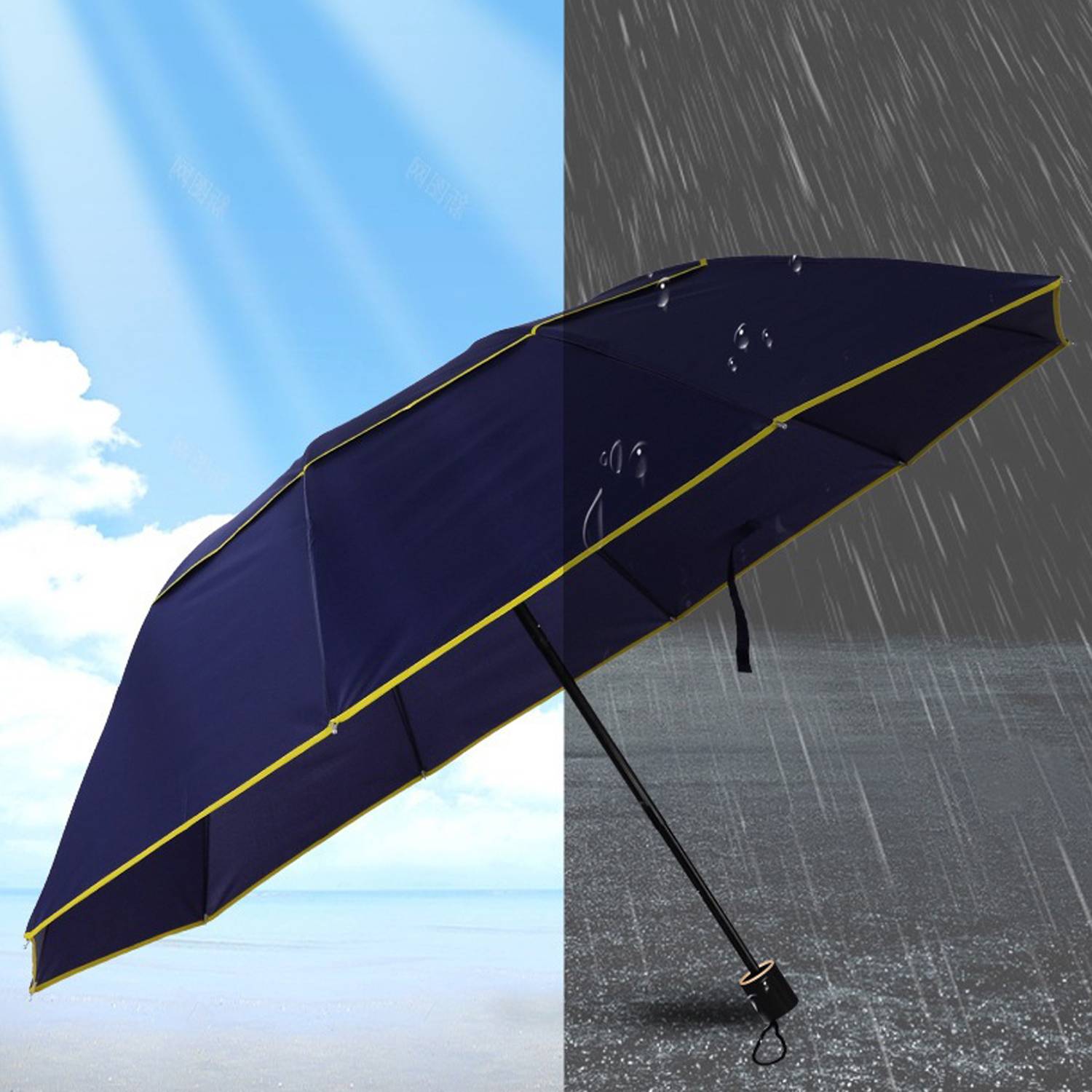 Large Three Fold Double Layered Golf Folding Umbrella 4