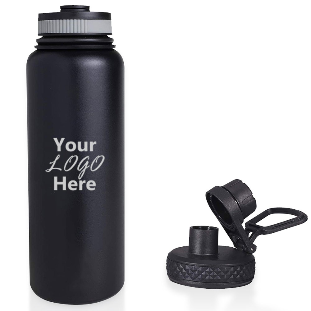 40 Oz. Water Bottle Double Insulated Stainless Steel With 2 Sport Lids, custom water bottle with logo imprint 2