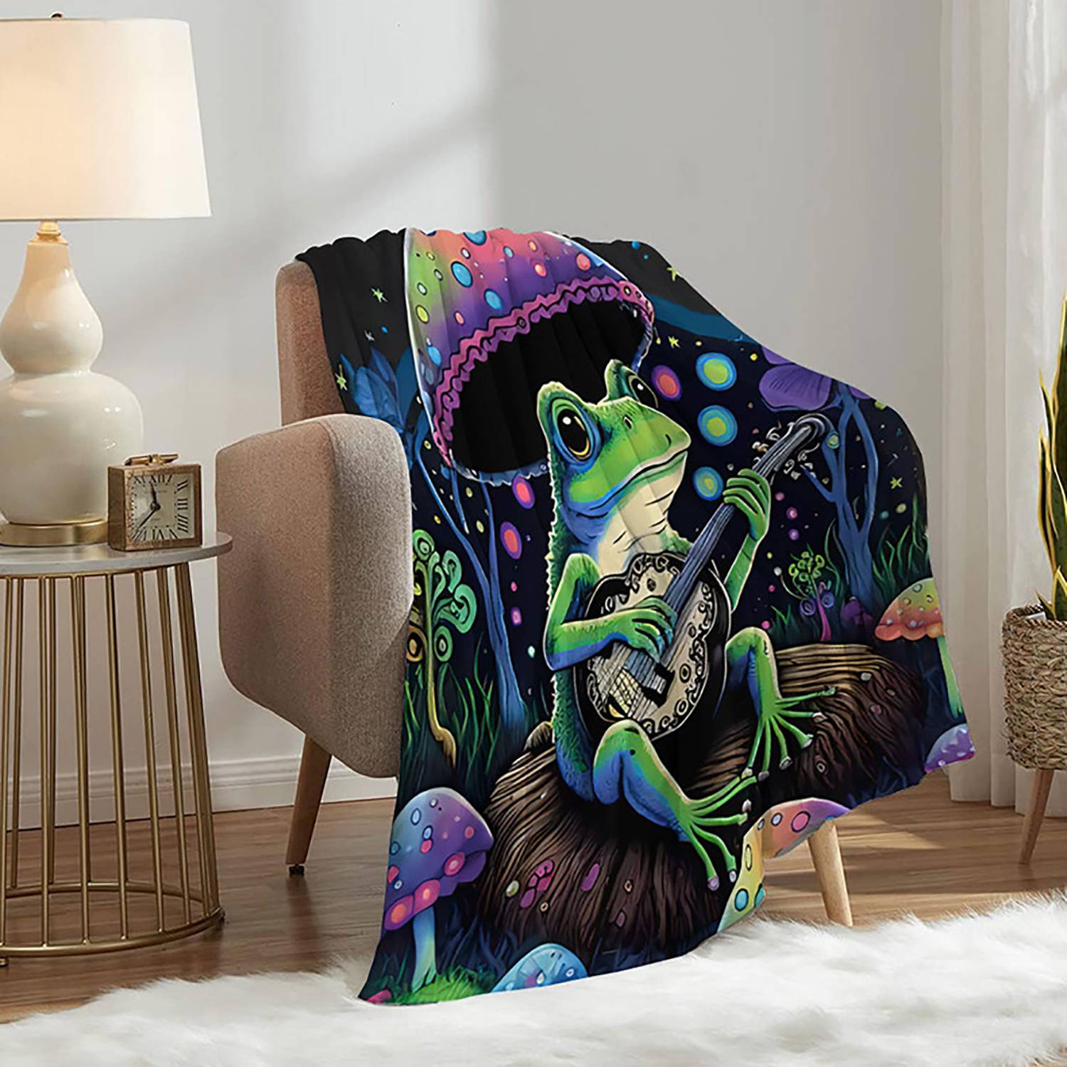 Custom Flannel Blanket Frog With Guitar 2