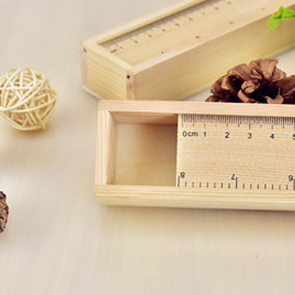 Wooden Ruler Pencil Box with 12 Colored Pencils 2