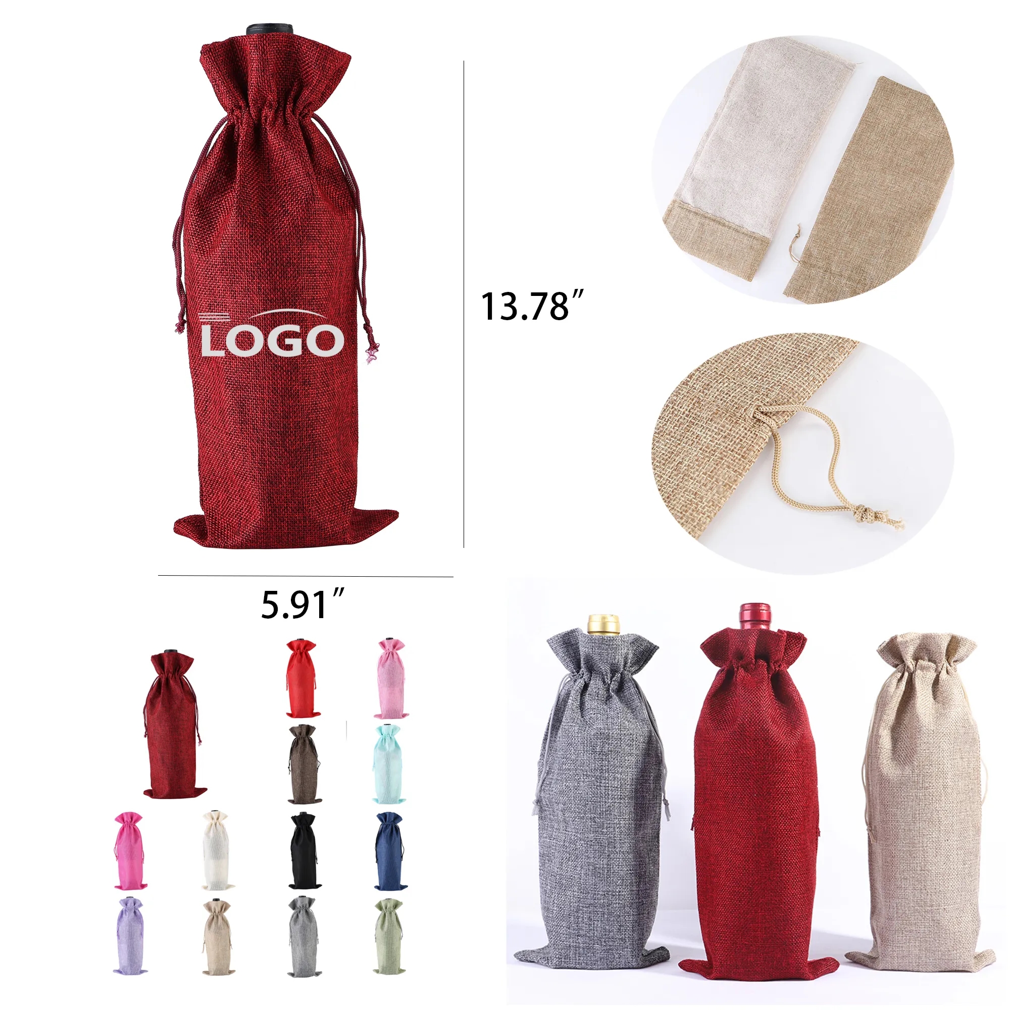 Burlap Wine Bags With Drawstring 3