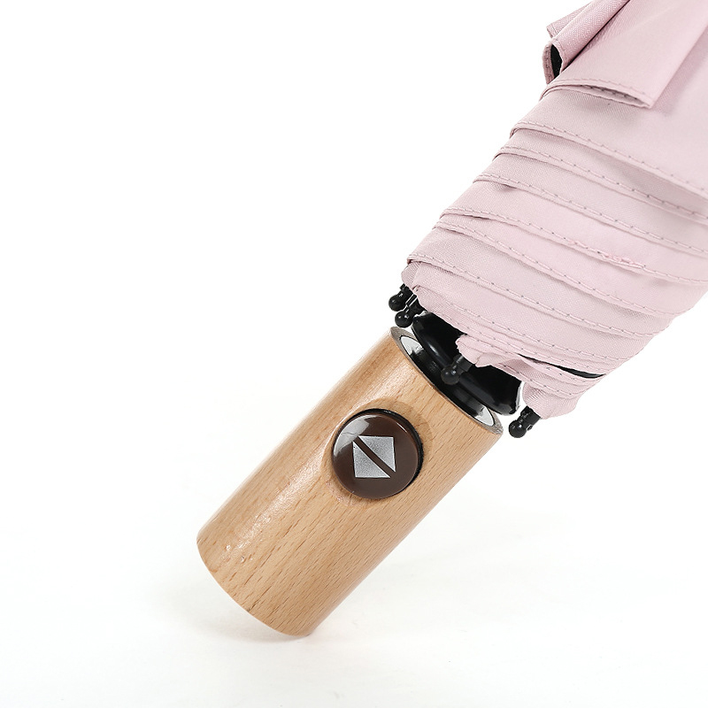 Folding Reverse Automatic Umbrella with Wooden Handle 3