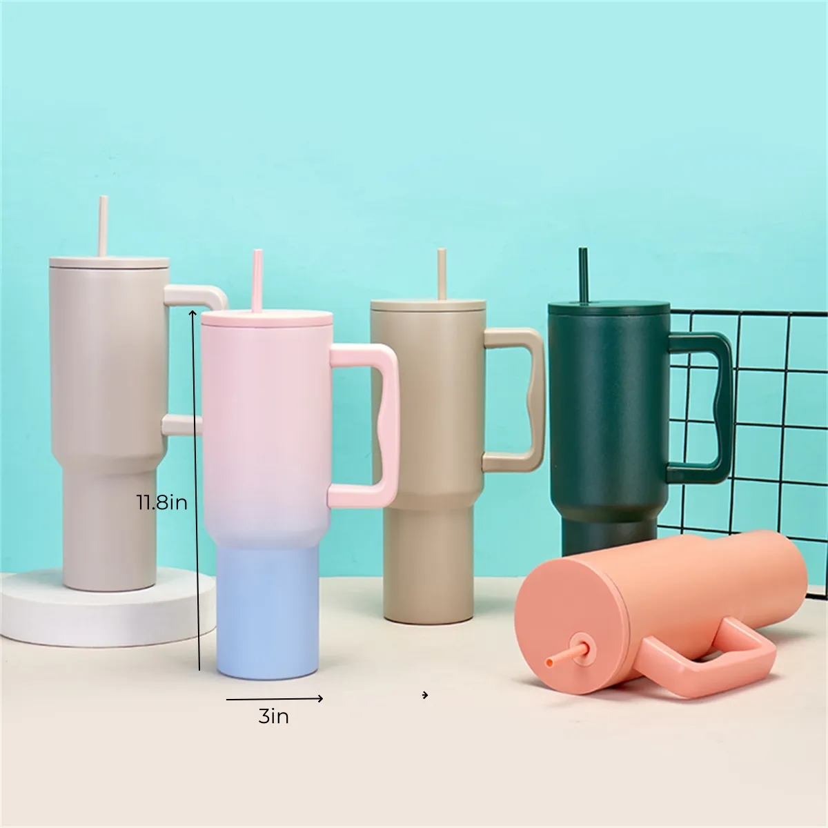 Modern 40 oz Tumbler Insulated with Handle and Straw Lid 6