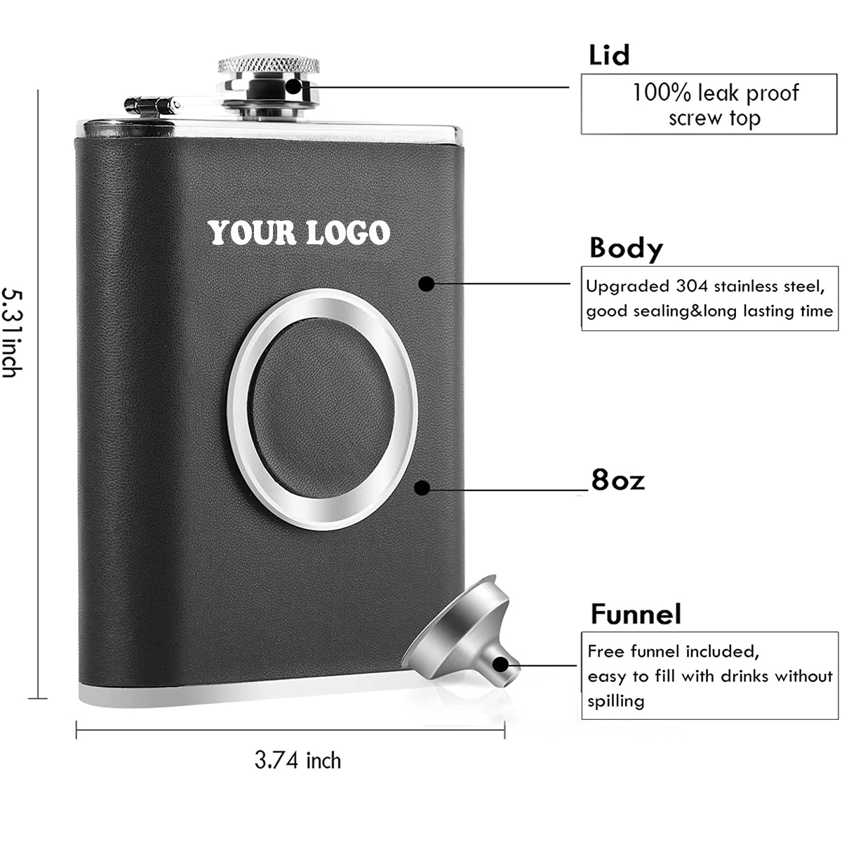 Whiskey Hip Flask With Collapsible Shot Glass & Funnel 2