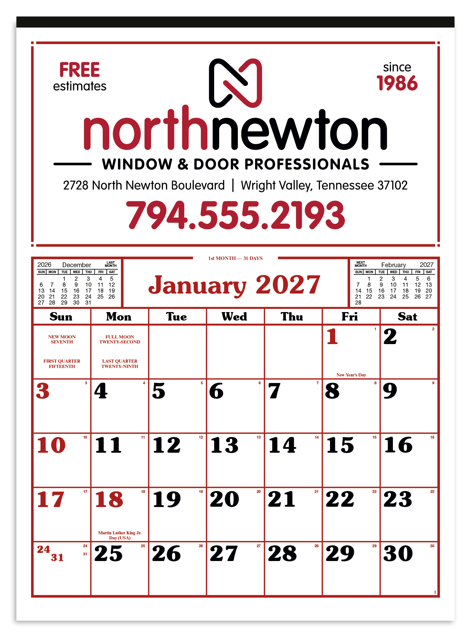 Skinner & Kennedy® Commercial 12-Sheet Calendar 16
