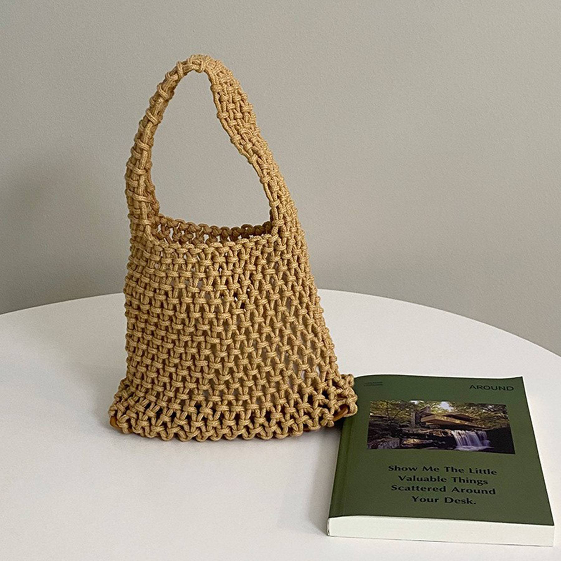Hand-woven Shoulder Drawstring Summer Beach Bag 3
