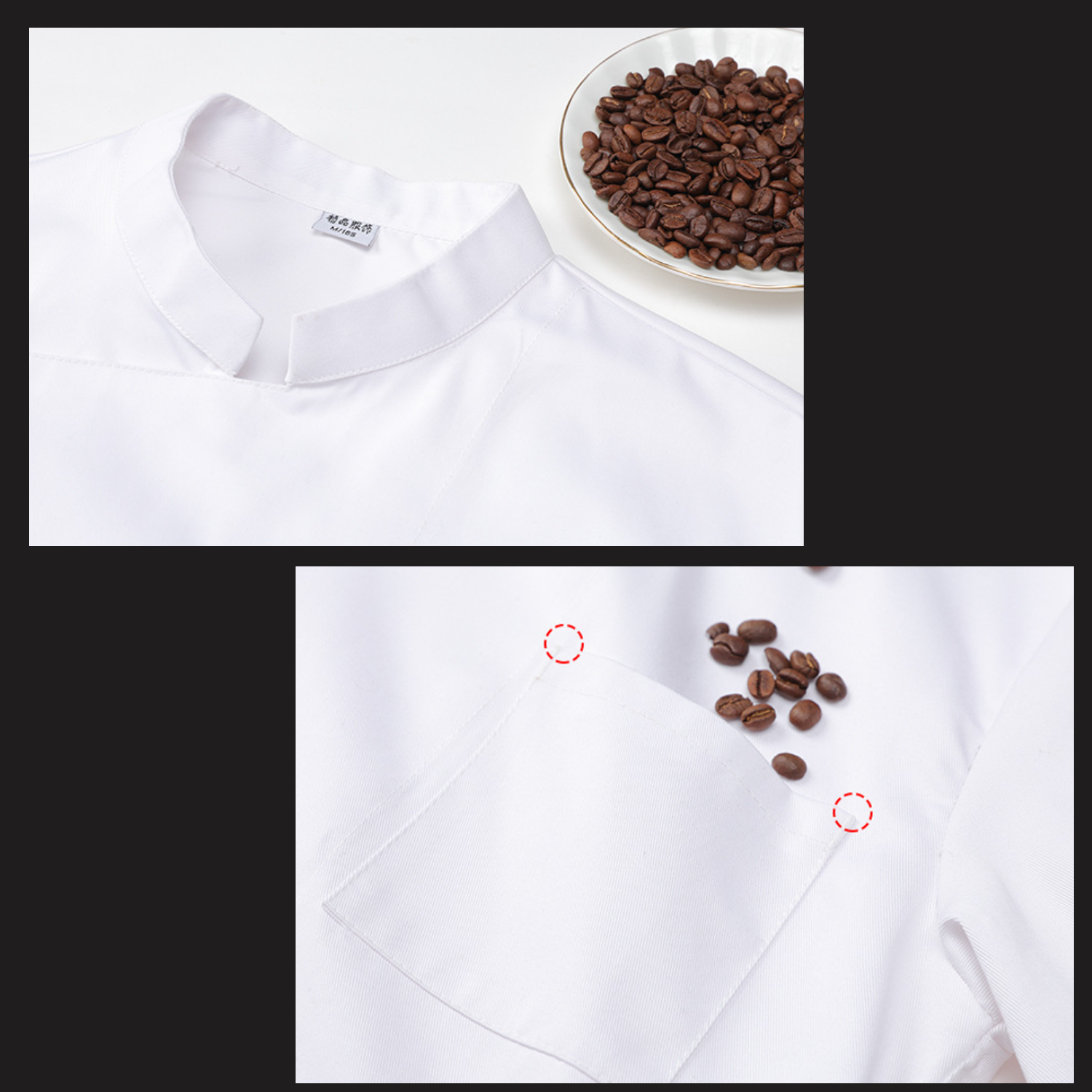 Black White Durable Mix Of Polyester And Cotton Chef Coat 8