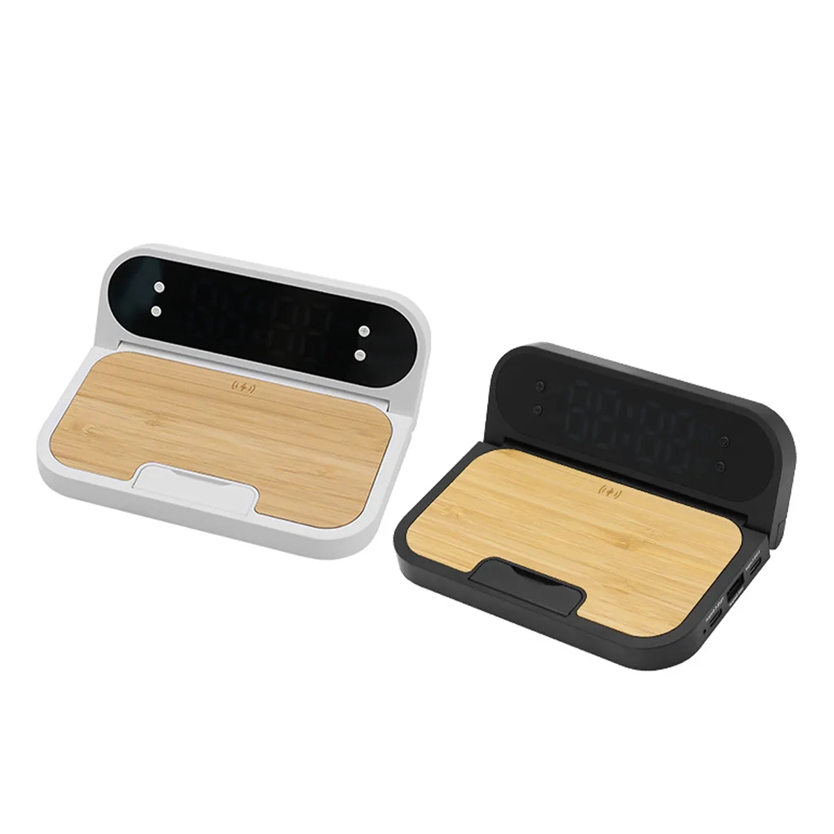 Bamboo 2-in-1 Wireless Charging Pad with Digital Clock 3