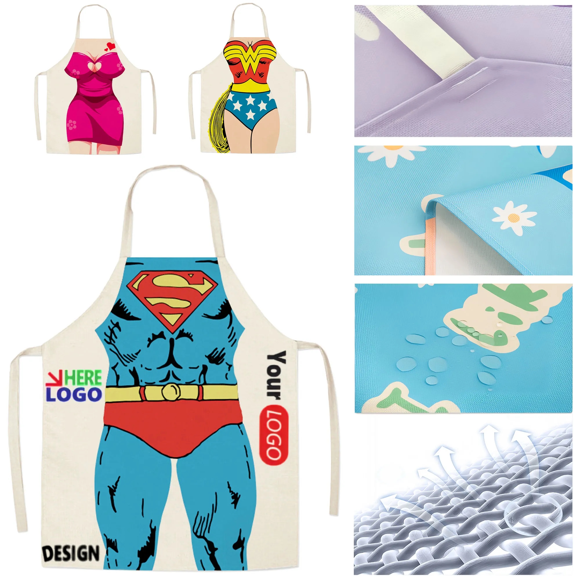 Waterproof Cartoon Apron Superhero Universal Kitchen Bib 5