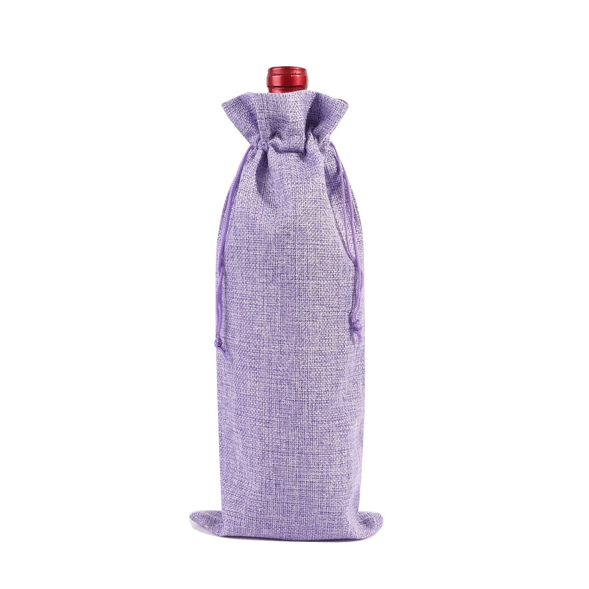 MOQ 20 Burlap Drawstring Wine Bottle Bag 14"L x 6"W 6
