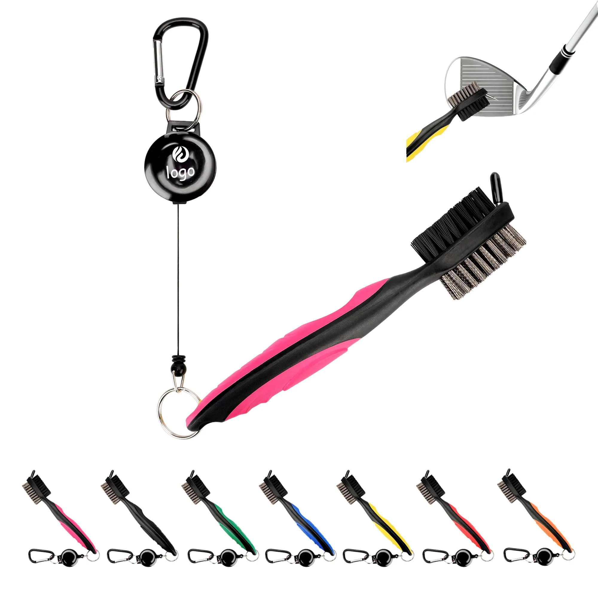 Golf Club Brush W/Retractable Zip-line  Carabiner