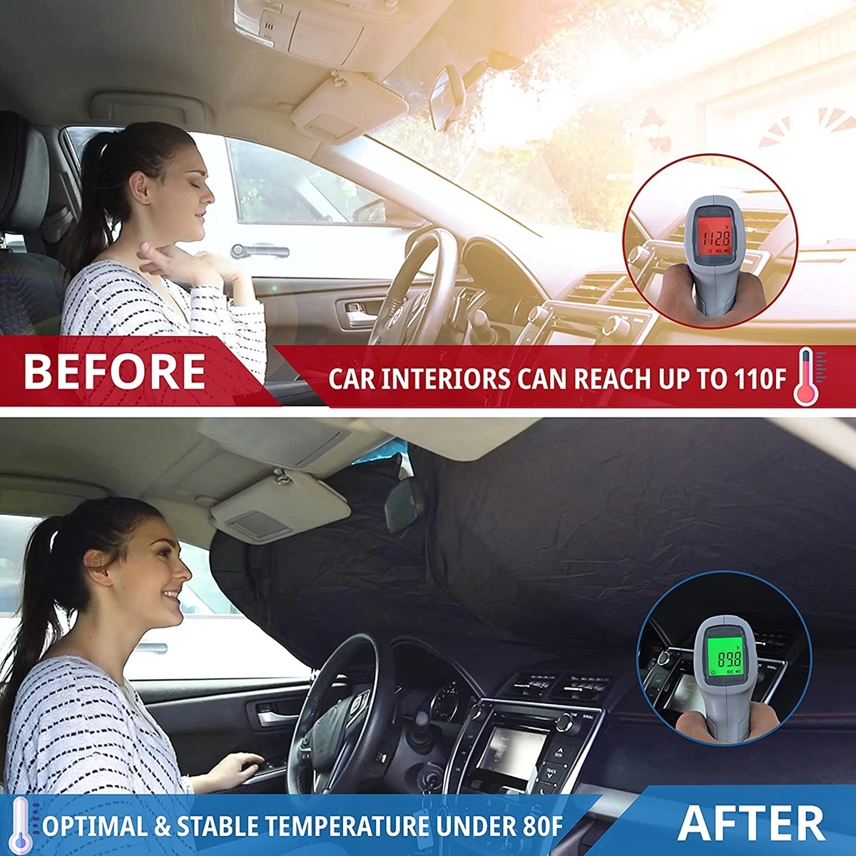 Car Windshield Sun Shade with Storage Pouch 2