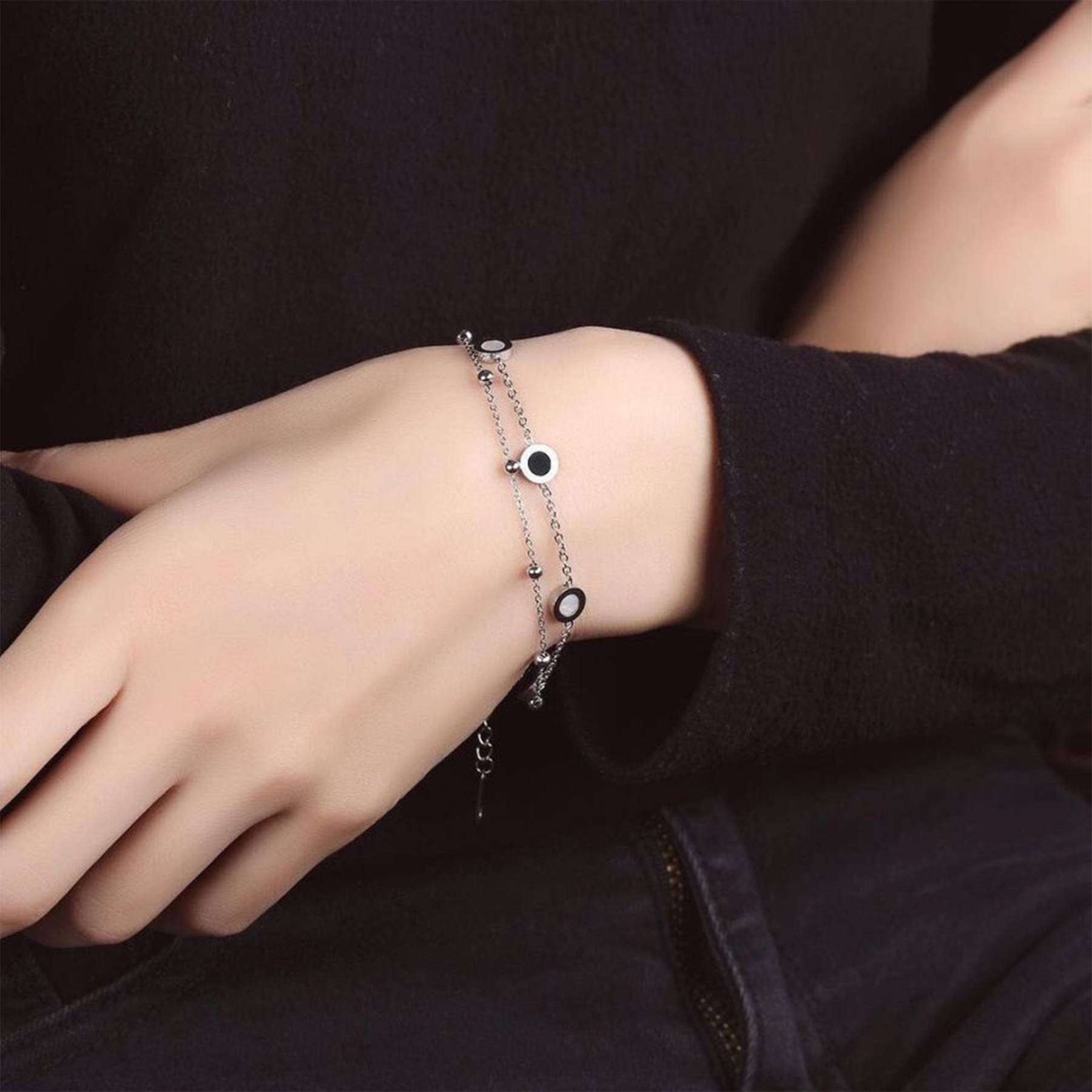 Stainless Steel Simple black and white shell bracelet 3