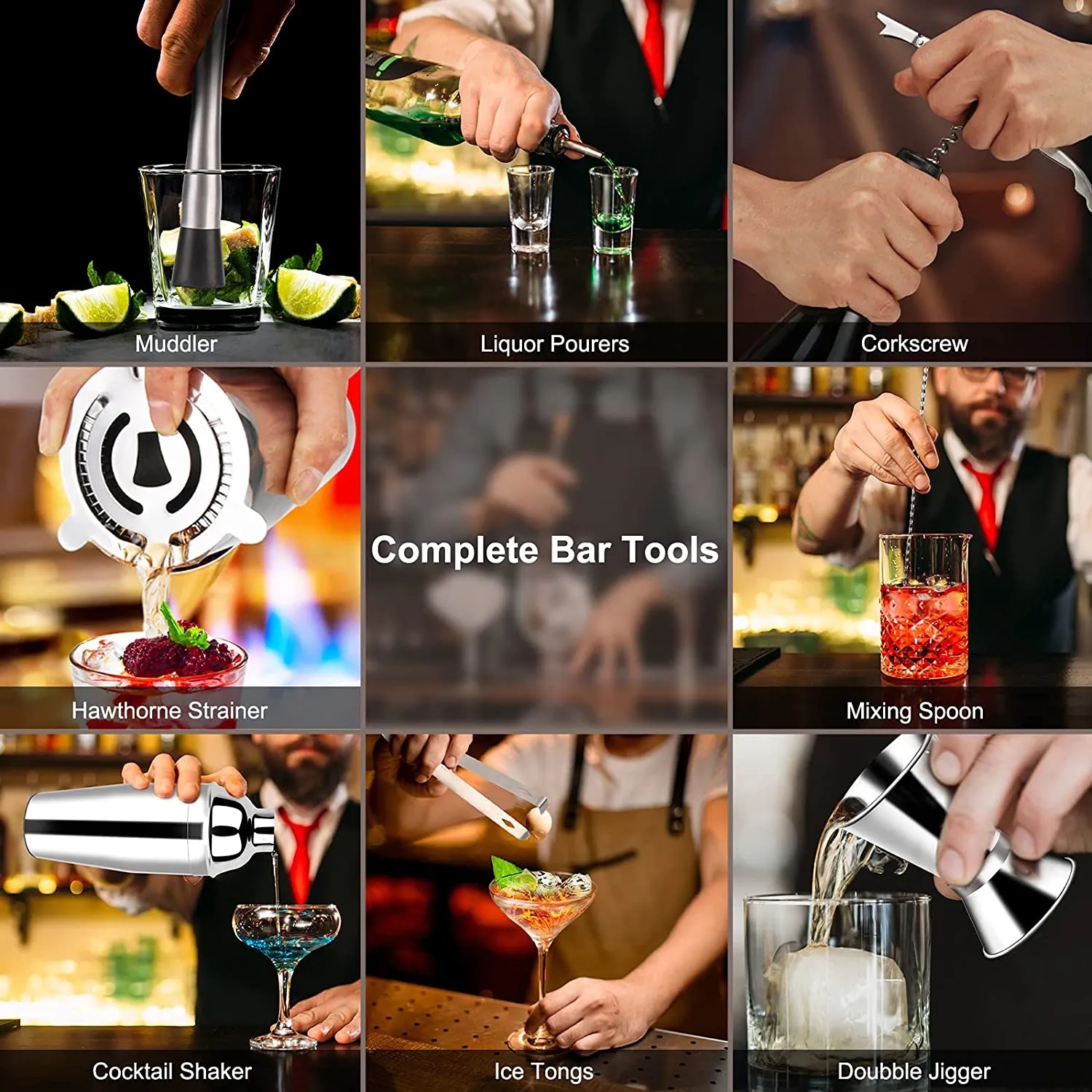 10-Piece bartender Tool with Stand Cocktail Maker Shaker set 2