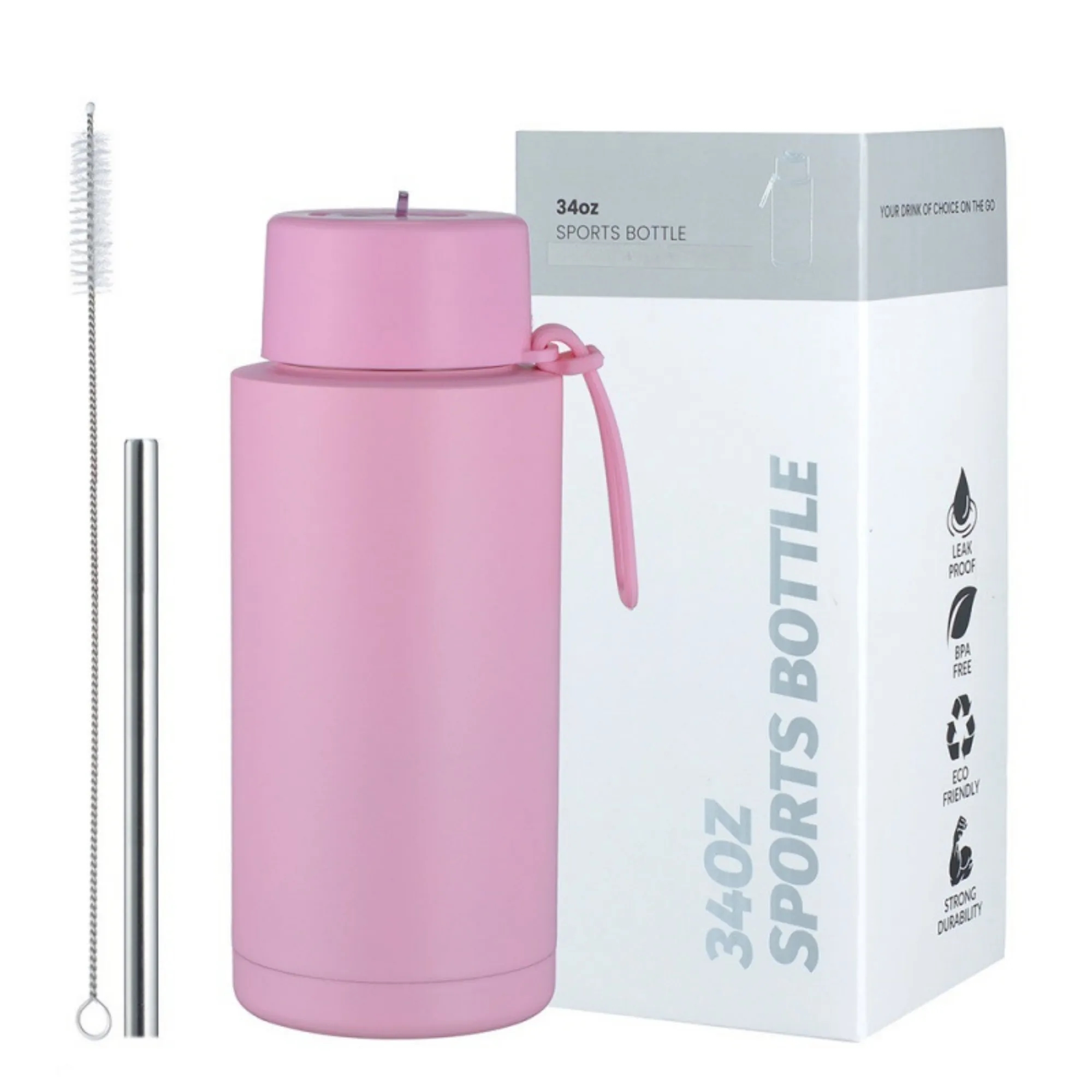 34oz Stainless Steel Silicone Handle Straw Thermos Cup 5