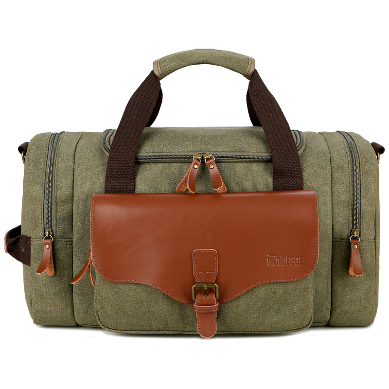 Canvas Men Large Capacity Multifunction Leather Travel Bag 10