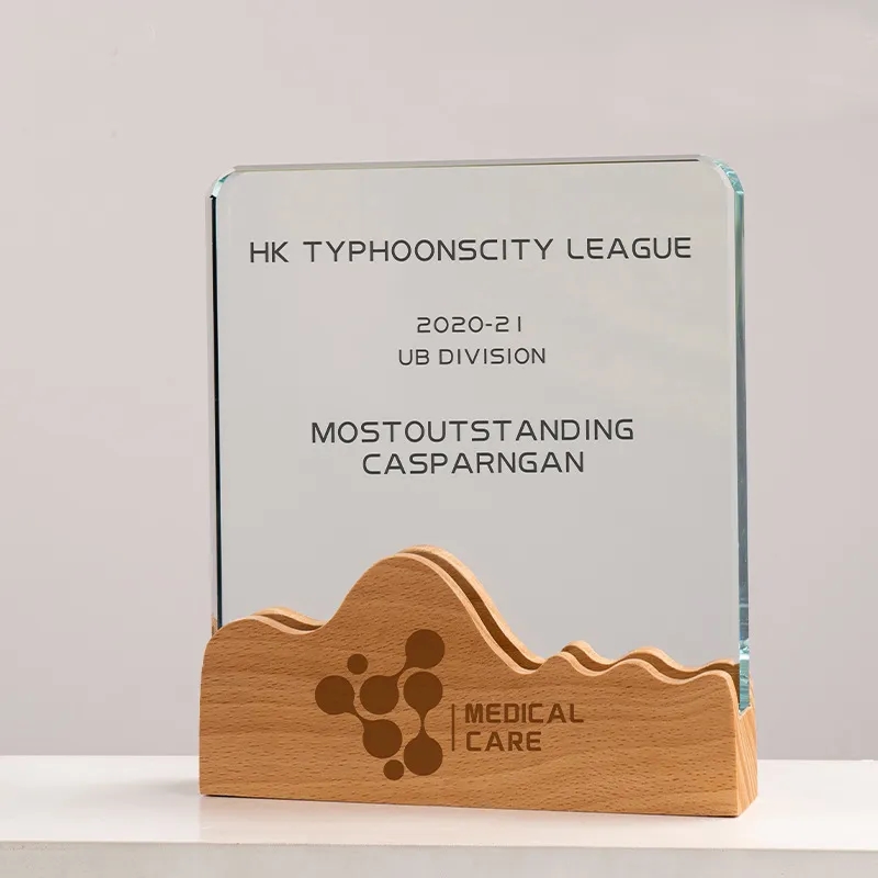 Square Crystal Awards with Wooden Base 3