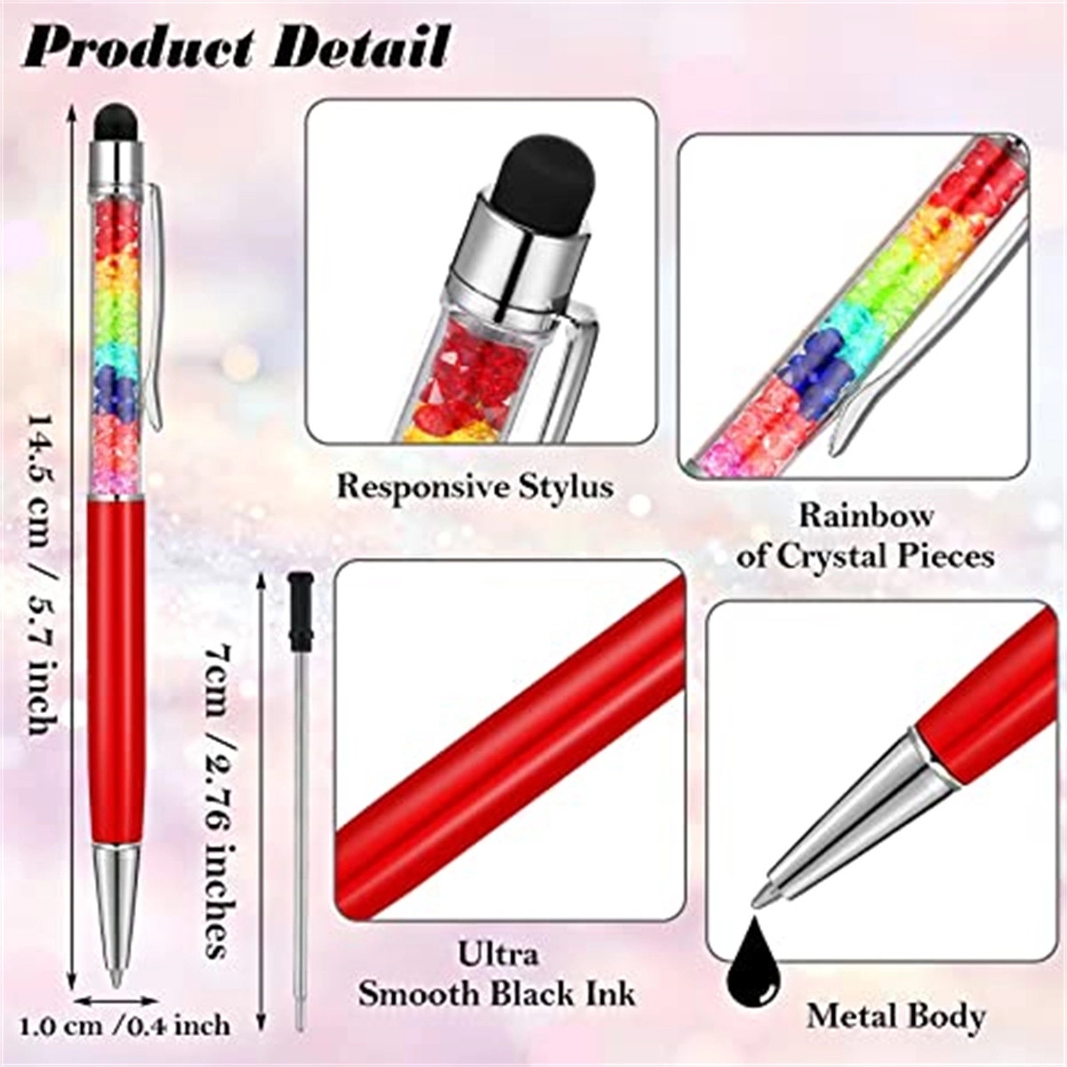 2-in-1 Refill Rainbow Diamond Writing Pens For Touch Screen 5