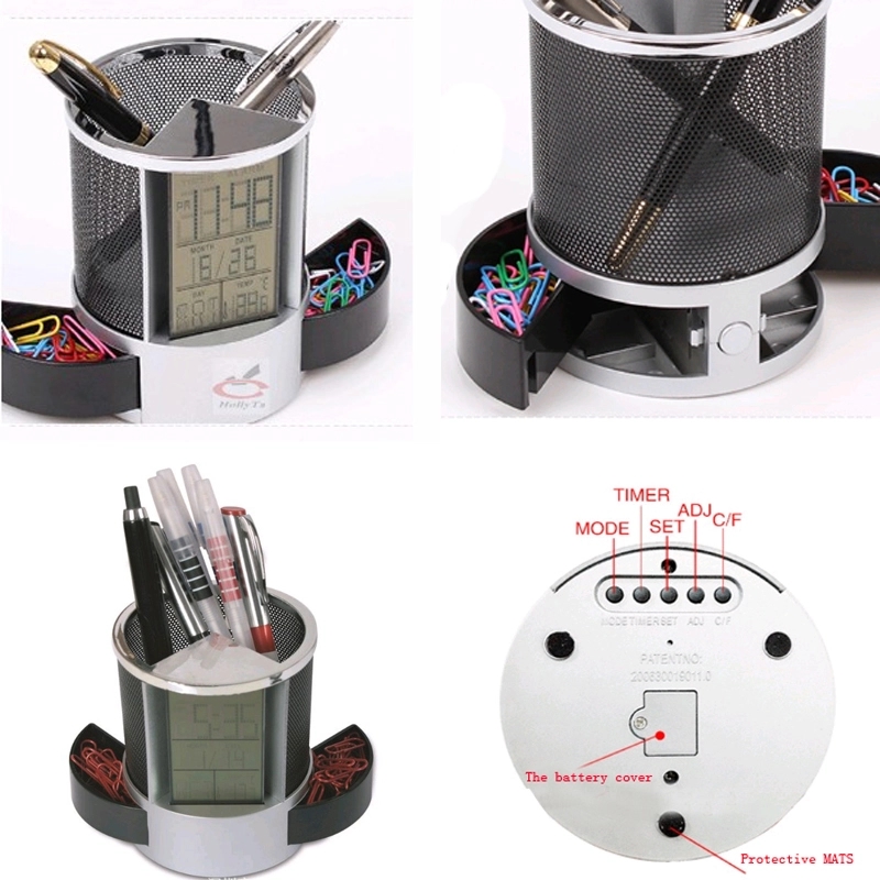 Multi-Function Leather Pen Holder-LCD Clock/Thermometer 3