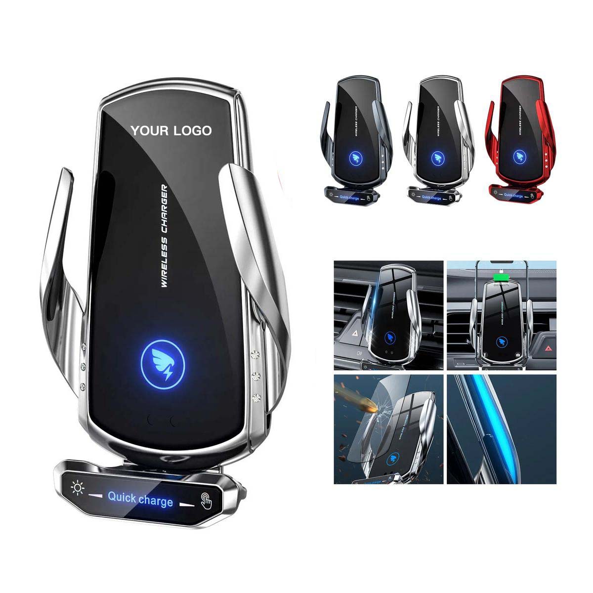 Car Phone Holder with 15W Wireless Charging 1