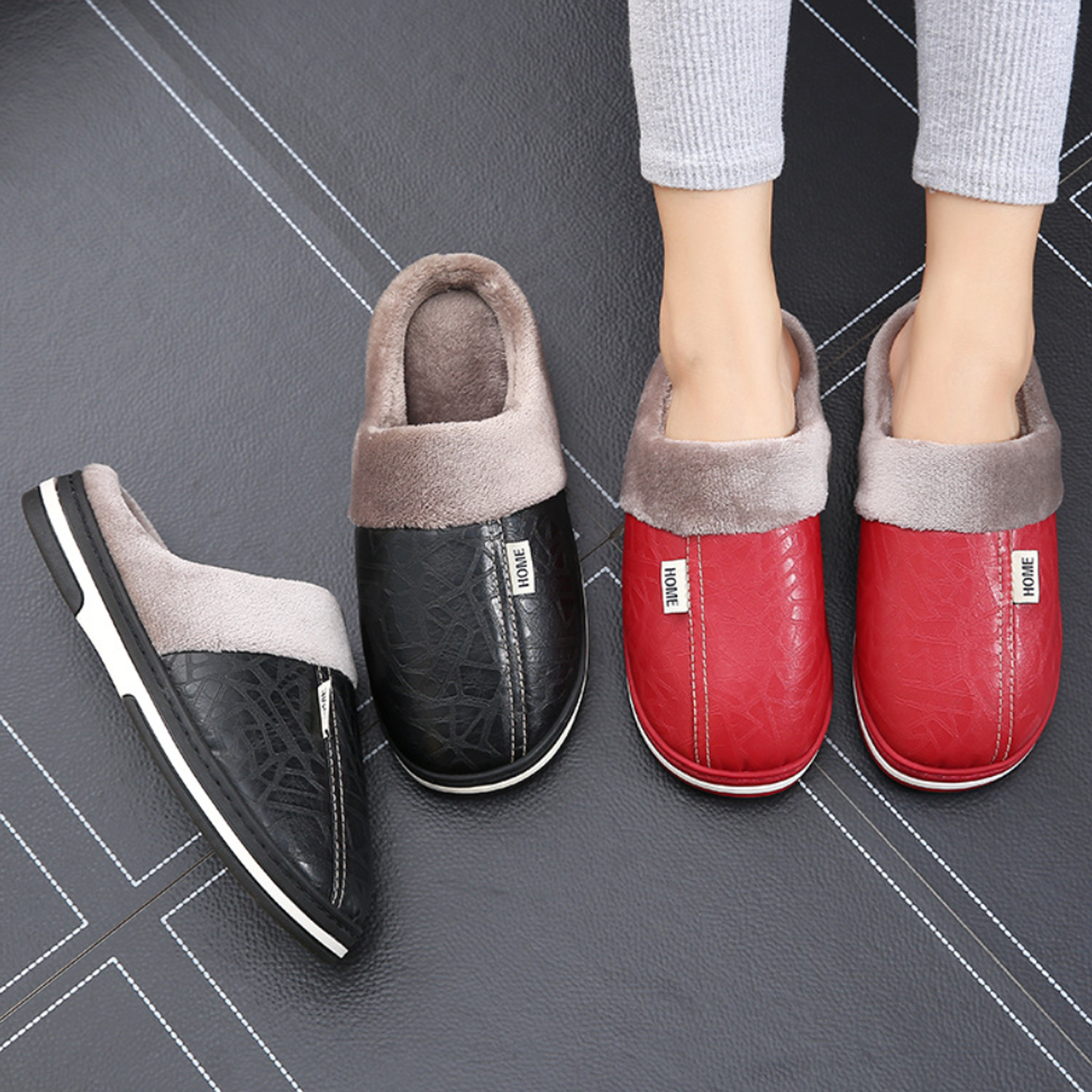 PU leather top waterproof platform slippers winter 3