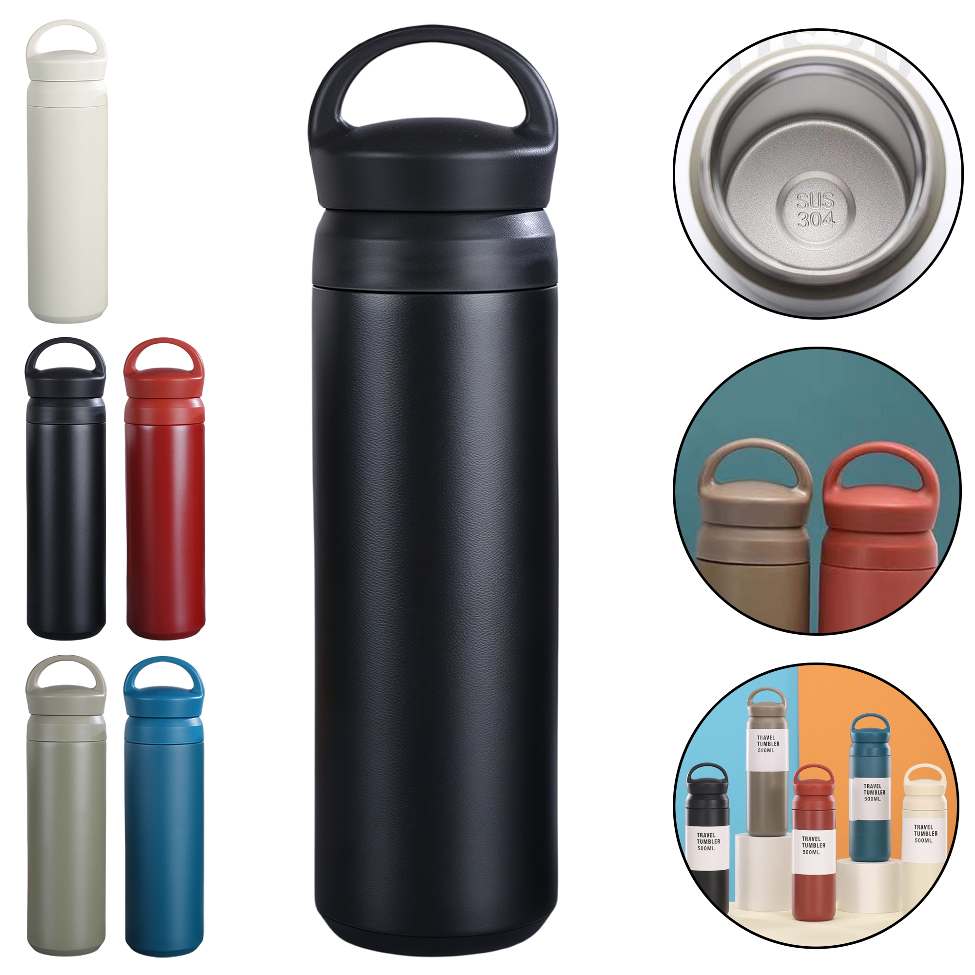 500ml Creative Japanese Style Stainless Steel Insulated Coffee Mug with Handle 5