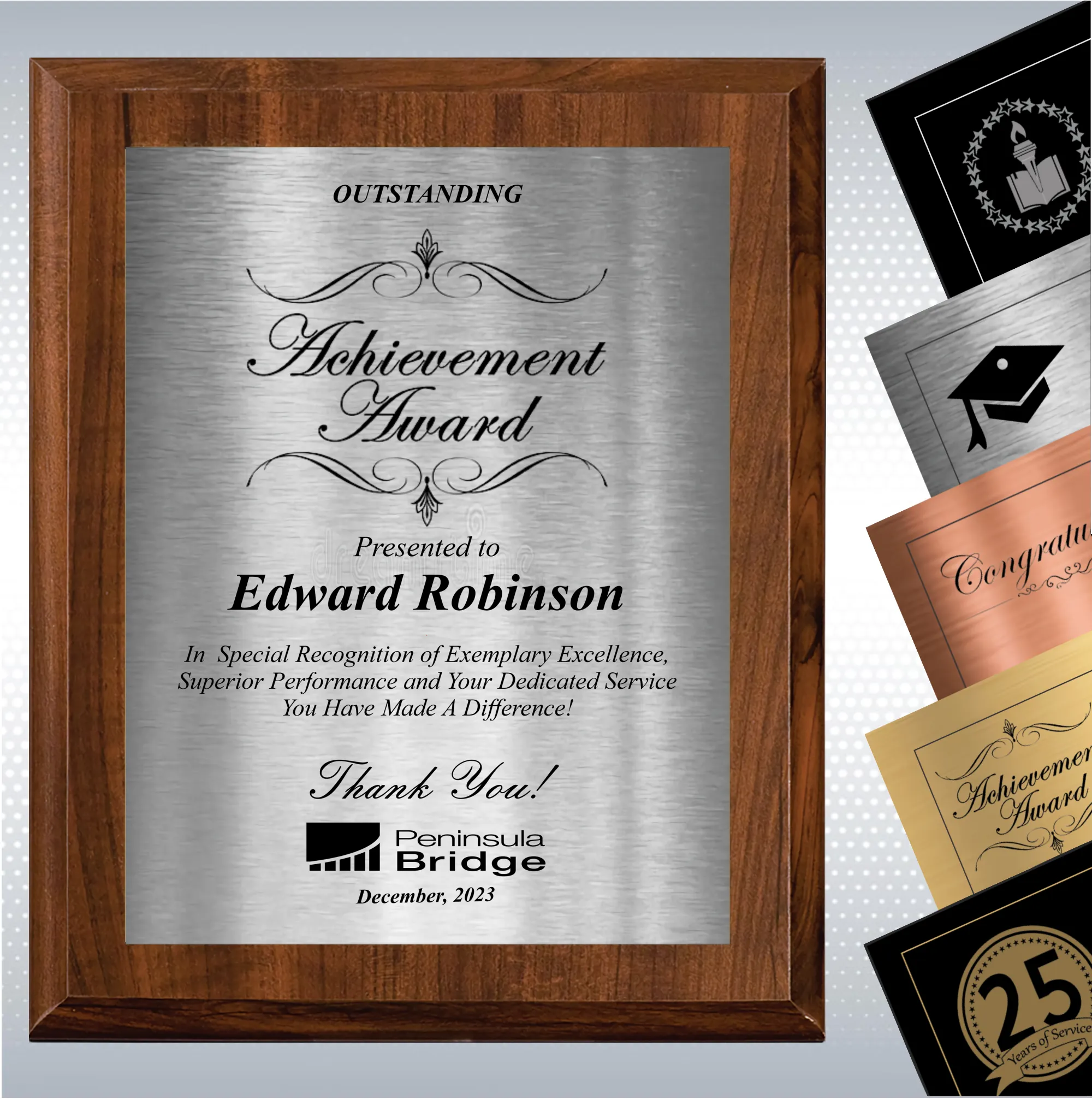 Cherry Finish Excellence Plaque , Employee Recognition Gift 10