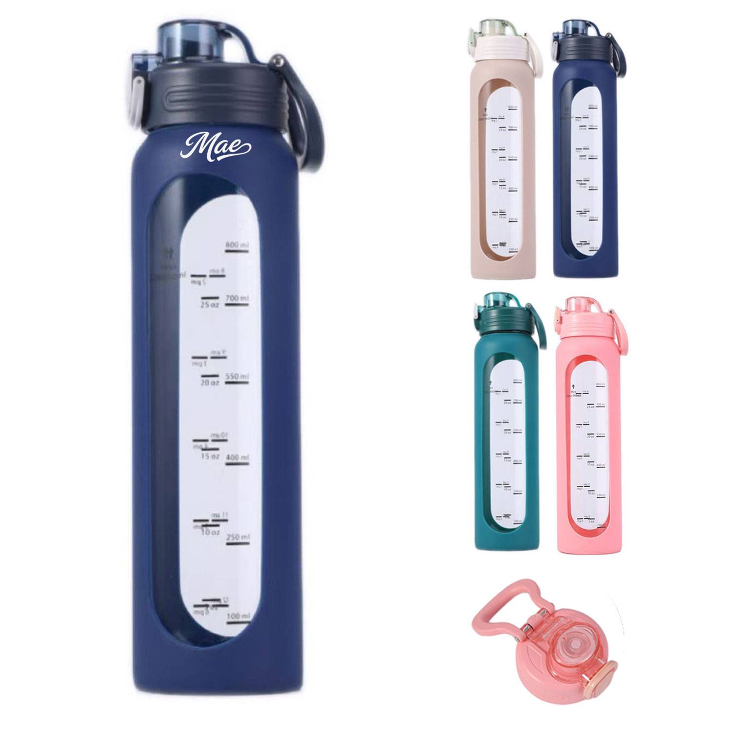 34oz Silicone Sleeve Glass Water Bottle w/ Handle 2