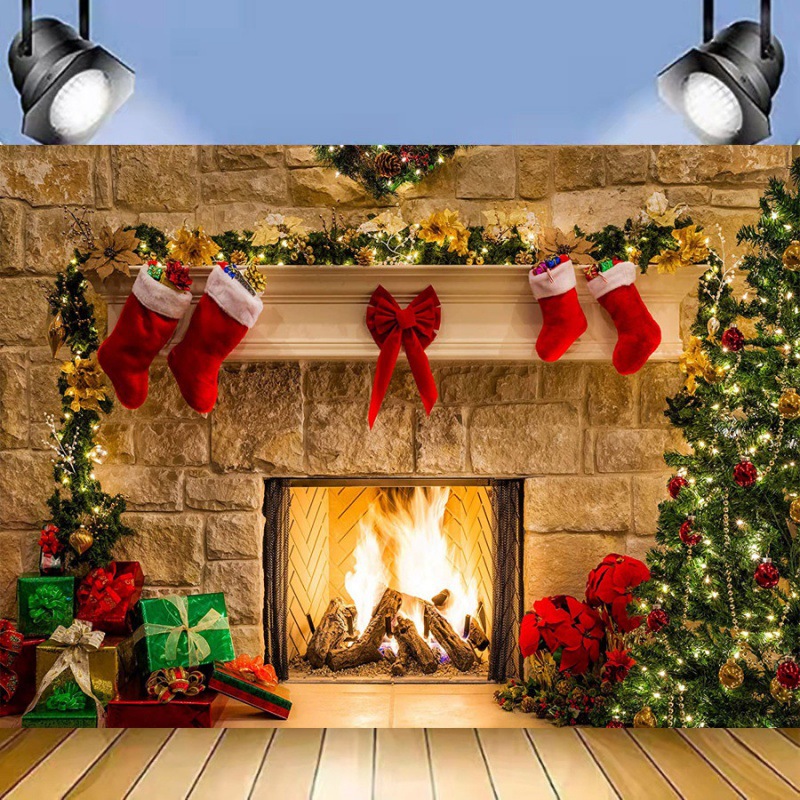 Christmas Fireplace Theme Backdrop for Photography 5x7ft 1