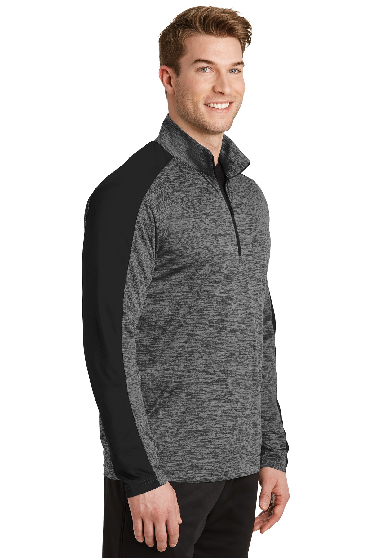Sport-Tek PosiCharge Electric Heather Colorblock 1/4-Zip Pullover. ST397, custom hoodie or sweatshirt with logo imprint 10