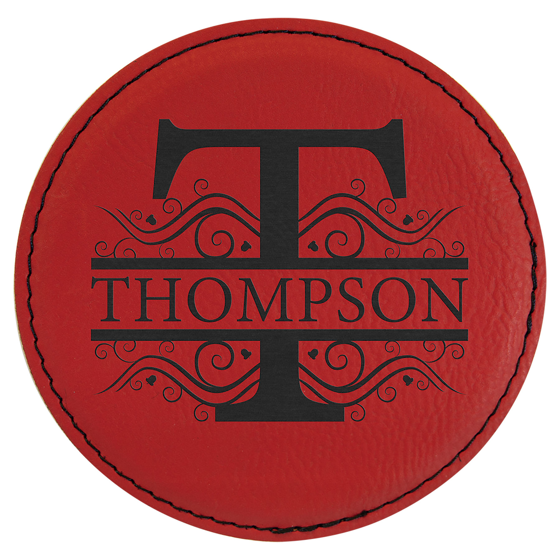 4" Round Red Leatherette Coaster 2