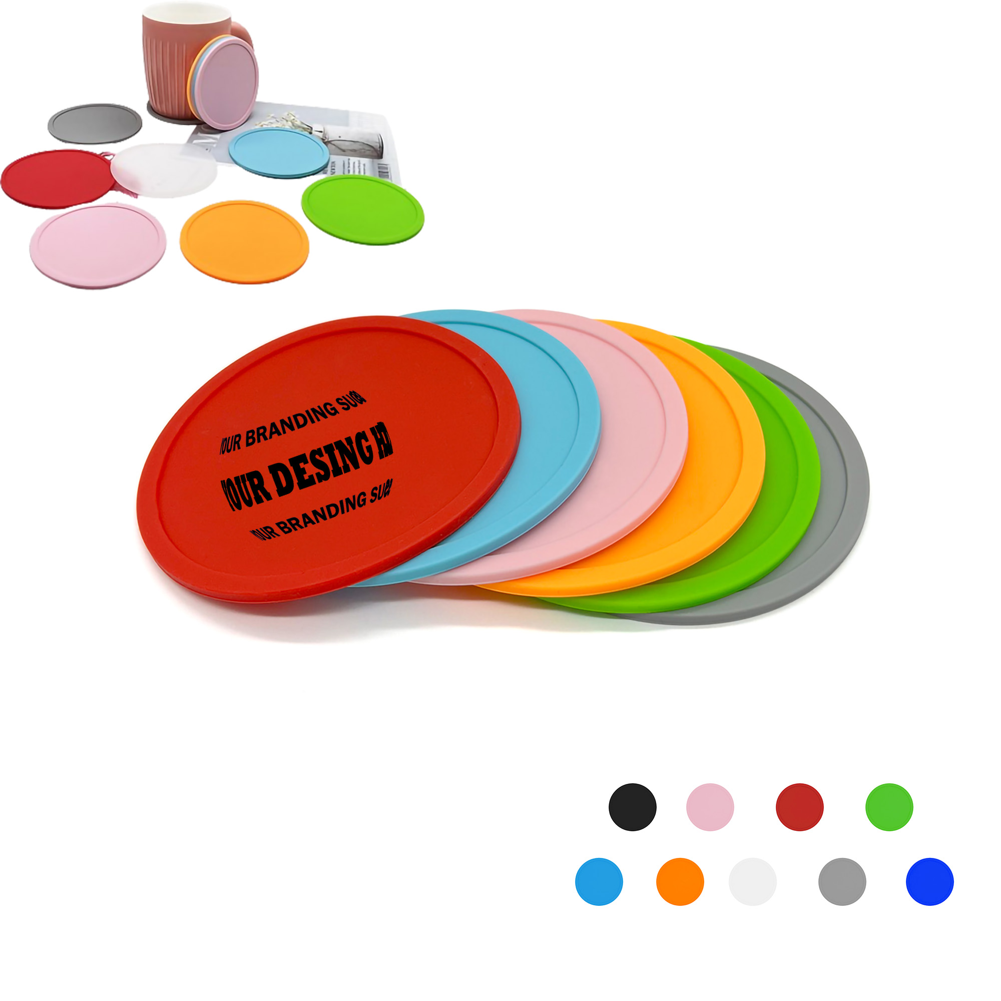 Custom Reusable Round Silicone Coasters 12