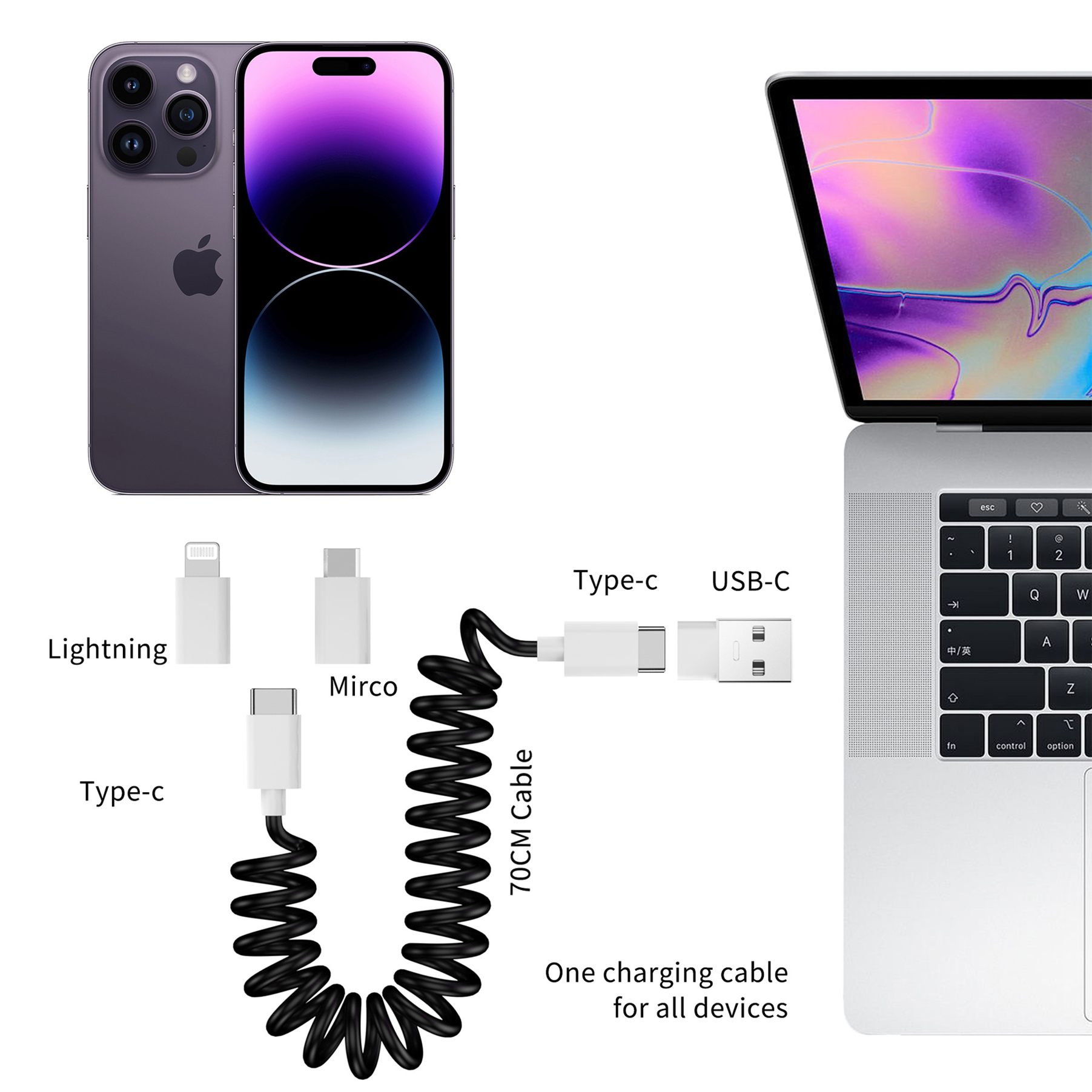 Triplet 3-in-1 Charging Cable Kit Data Transfer with with Built-In Phone Stand 3