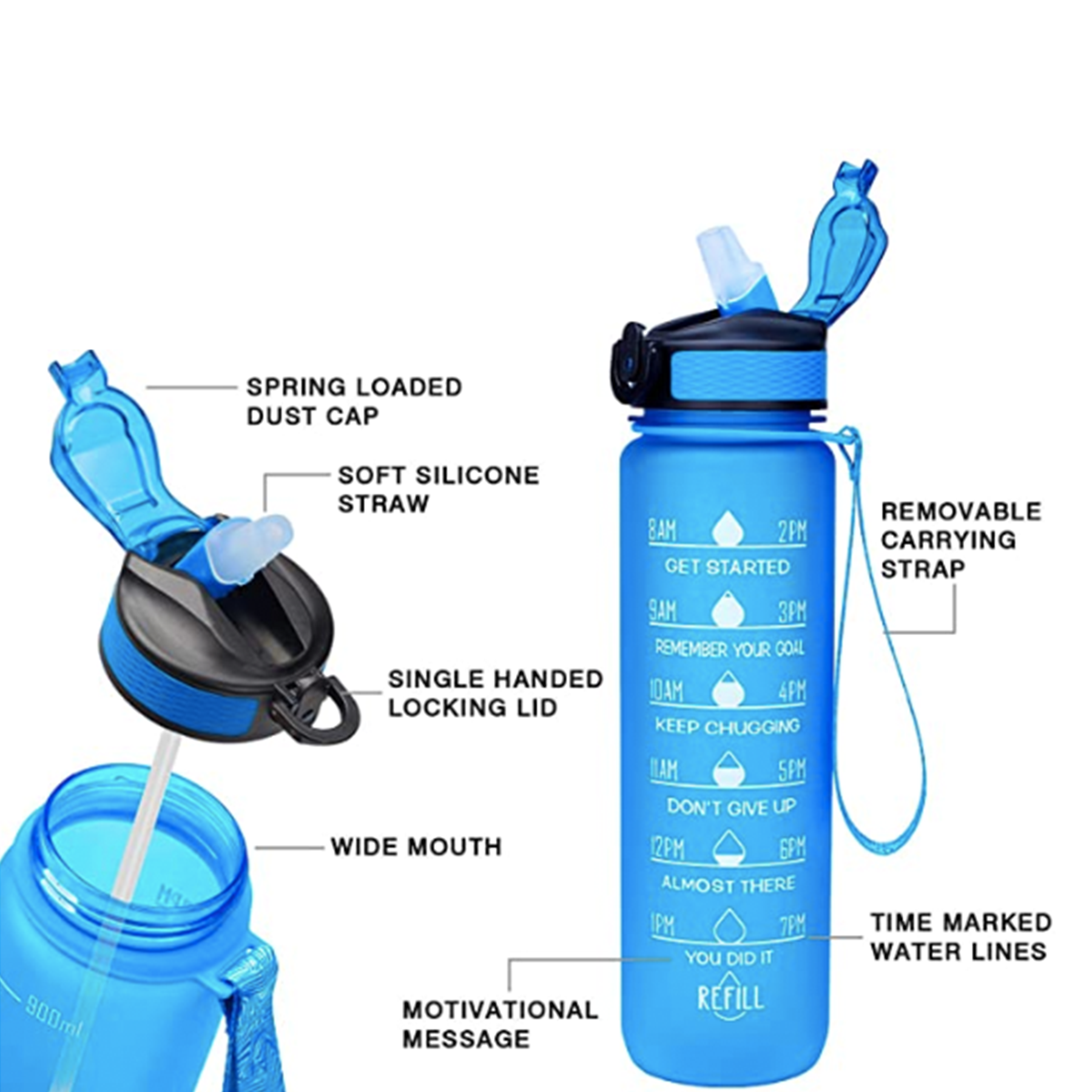 Drinking Water Bottle with Time Marker & Straw 2