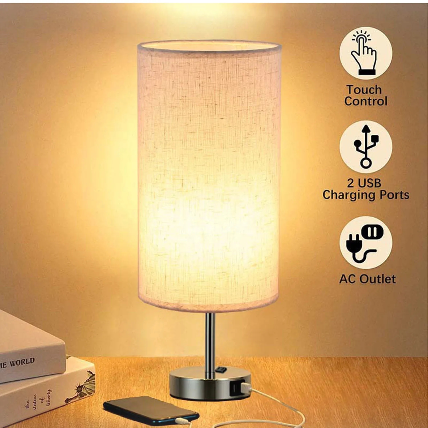 Three-Stage Touch Table Lamp With Circular Cloth Cover 4