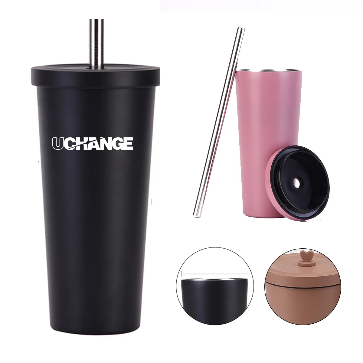 32 Oz. Matte Stainless Steel Tumbler With Lid And Straw Cups with Lids and Straws 1