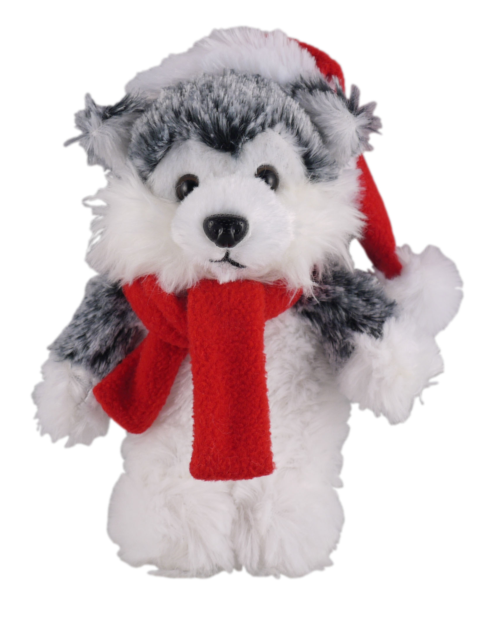 Soft Plush Stuffed Husky with Christmas Hat and Scarf 2