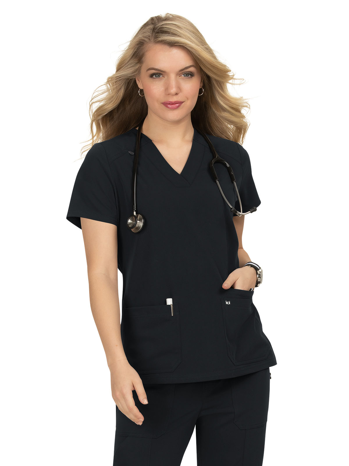koi - Next Gen - Women's Three-Pocket Wide V-Neck Stretch Hustle and Heart Top 32
