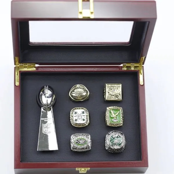 6 Philadelphia Eagles championship rings set with trophy 1