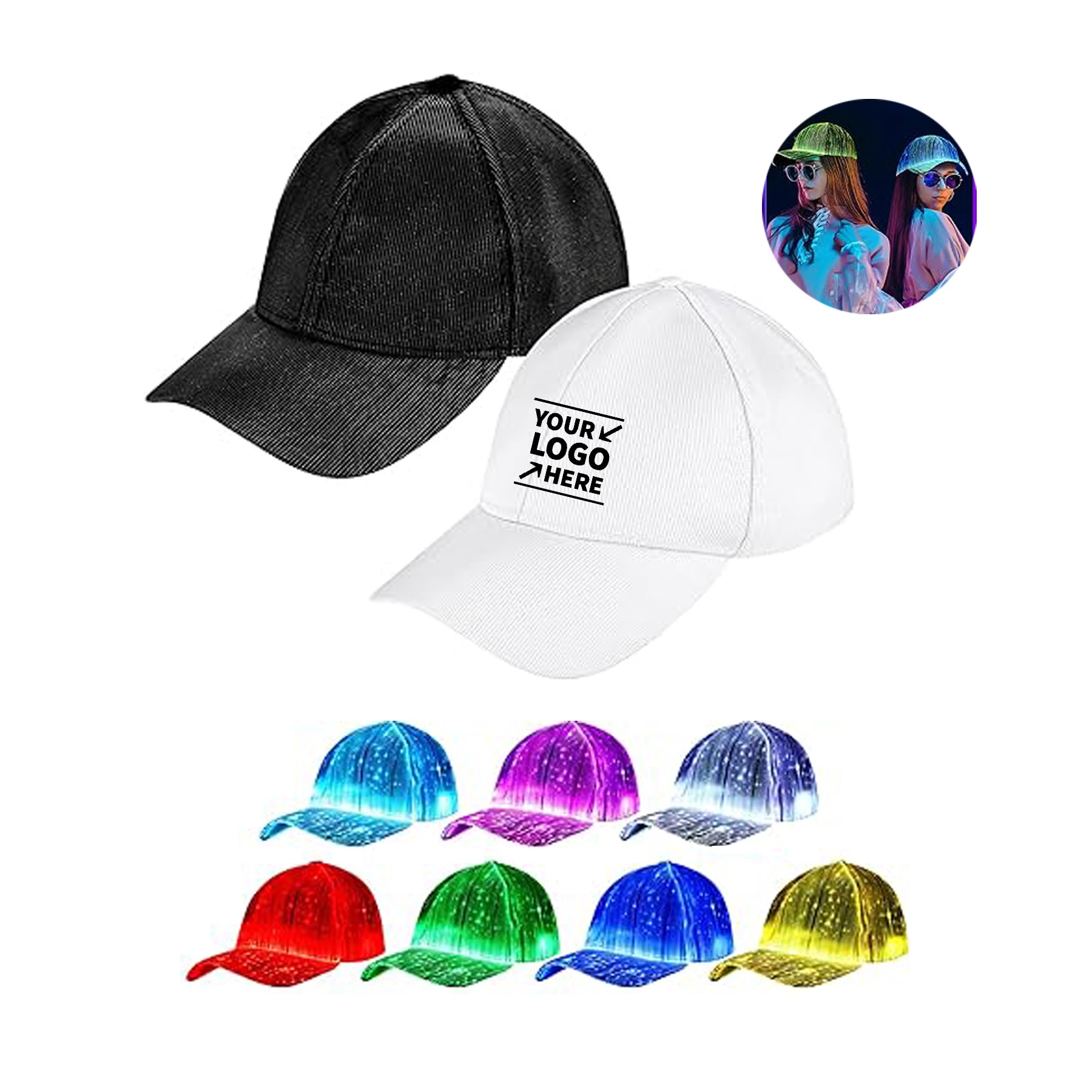7 Colors LED USB Charging Baseball Cap For Party