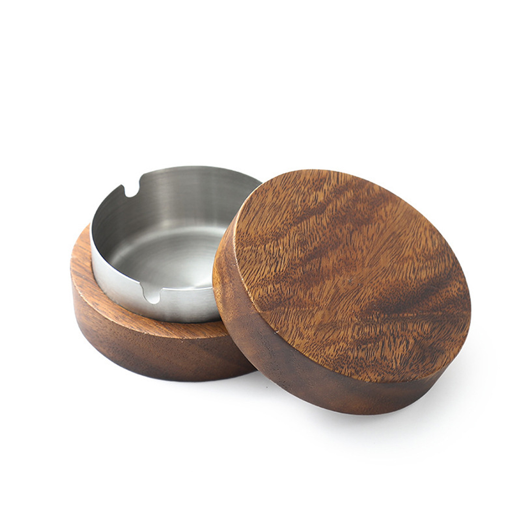 Windproof Wooden Stainless Steel Ashtray with Lid 2
