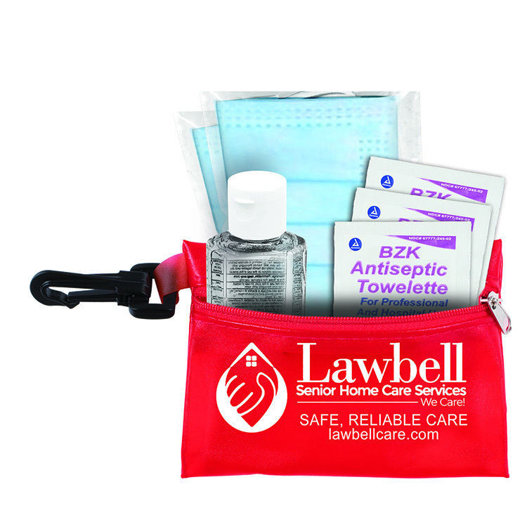 "Everything Essential" Mask & Sanitizing Protection Pack in Translucent Zipper Pouch With Plastic Ho 7