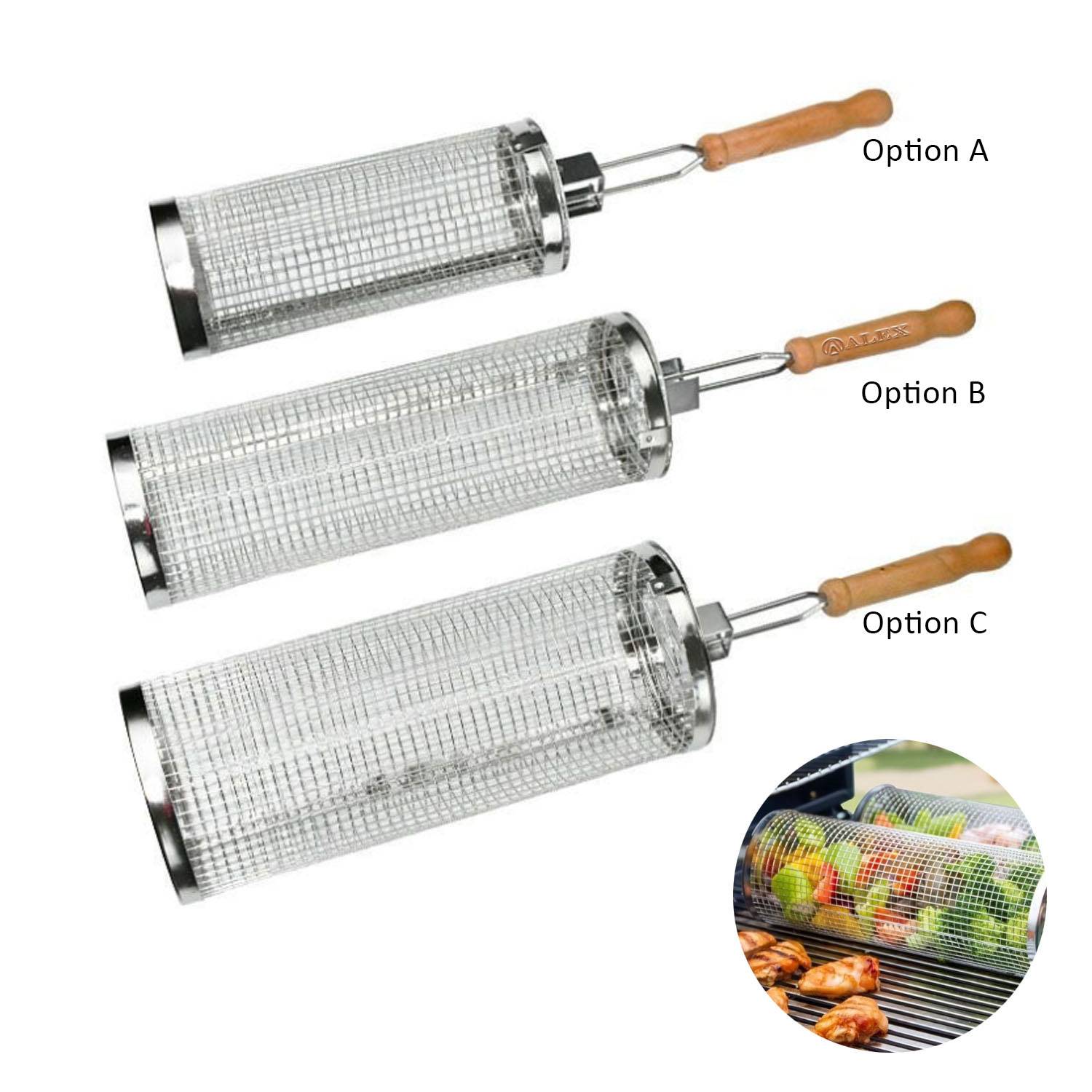 Outdoor Stainless Steel Barbeque Cage w/ Wooden Handle 12
