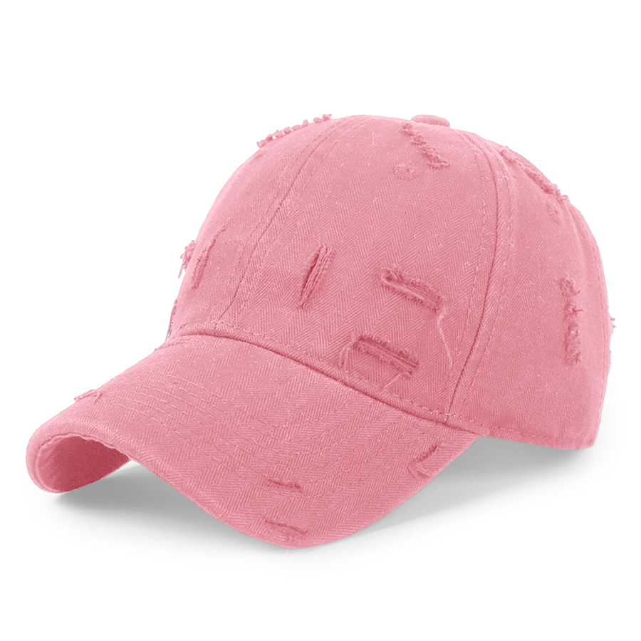 Stock Solid Color Ripped Cotton 6-Panel Baseball Cap 21