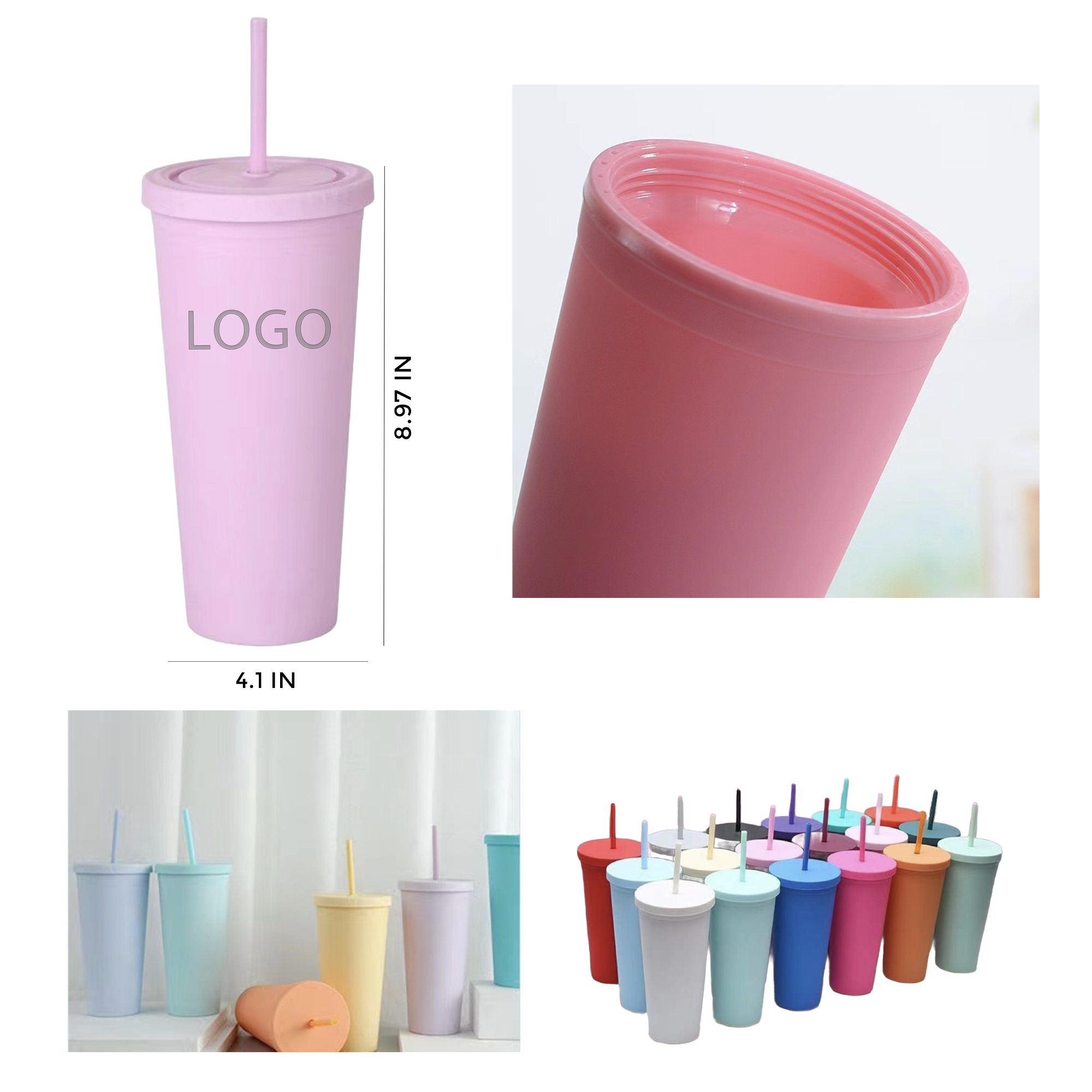 MOQ 10 Pcs Durable 24oz Plastic Straw Cup 2